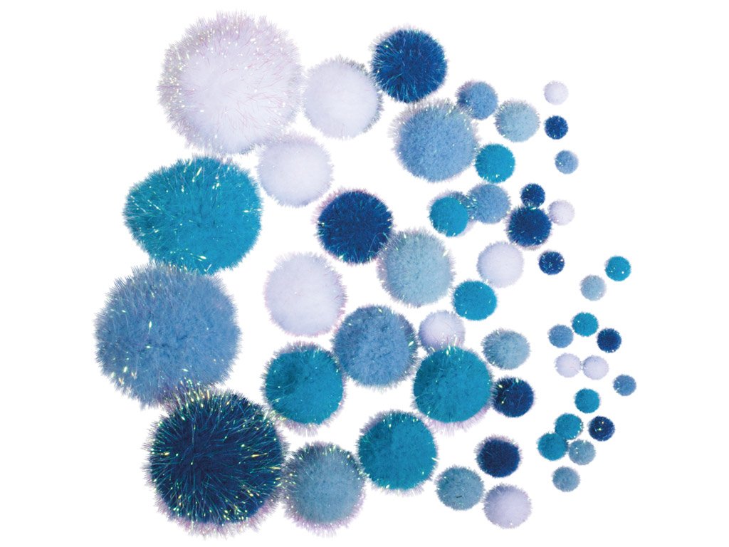 Metallic pompons Rayher colours+sizes assorted 50pcs blue-white