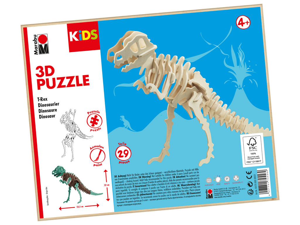 3D puzle koka Marabu Kids Dinosaur 29 daļas