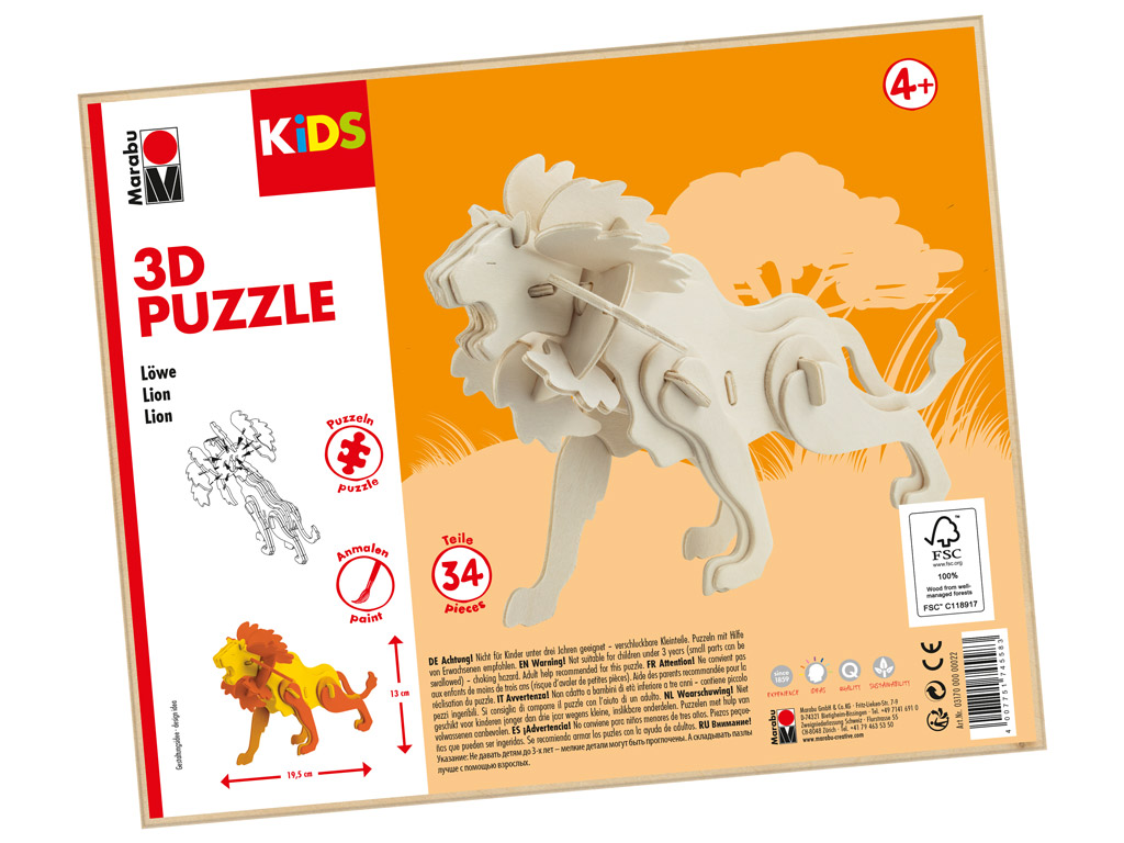 3D puzle koka Marabu Kids Lion 34 daļas