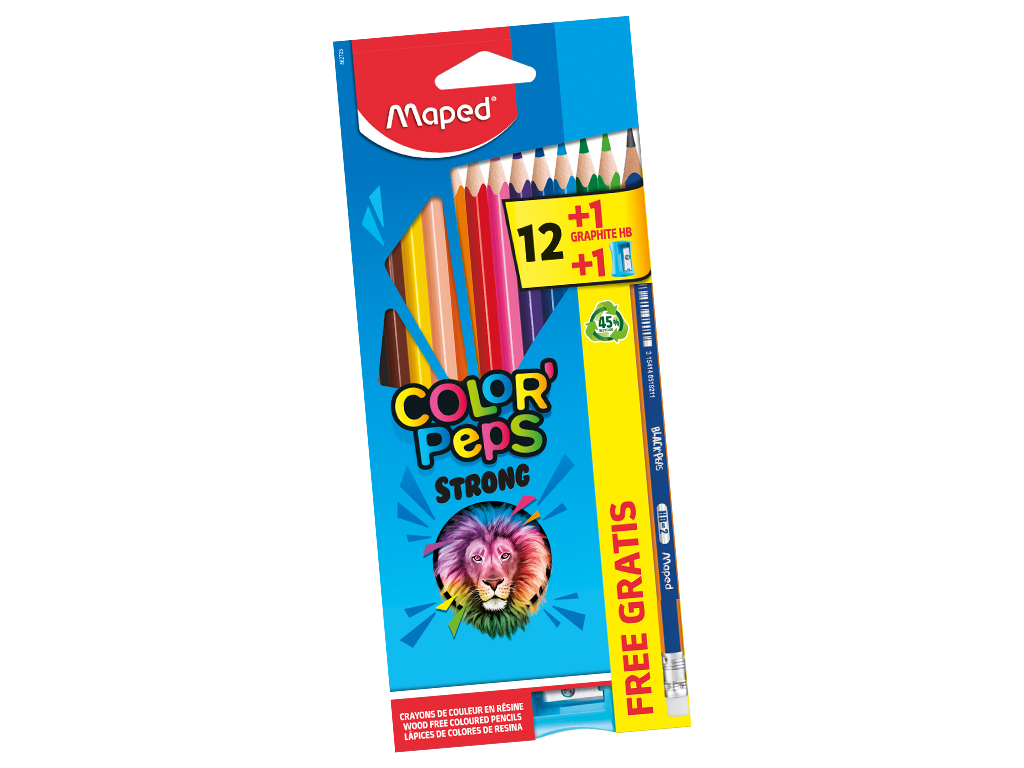 Värvipliiats puiduvaba Maped ColorPeps Strong 12tk+pliiats+teritaja