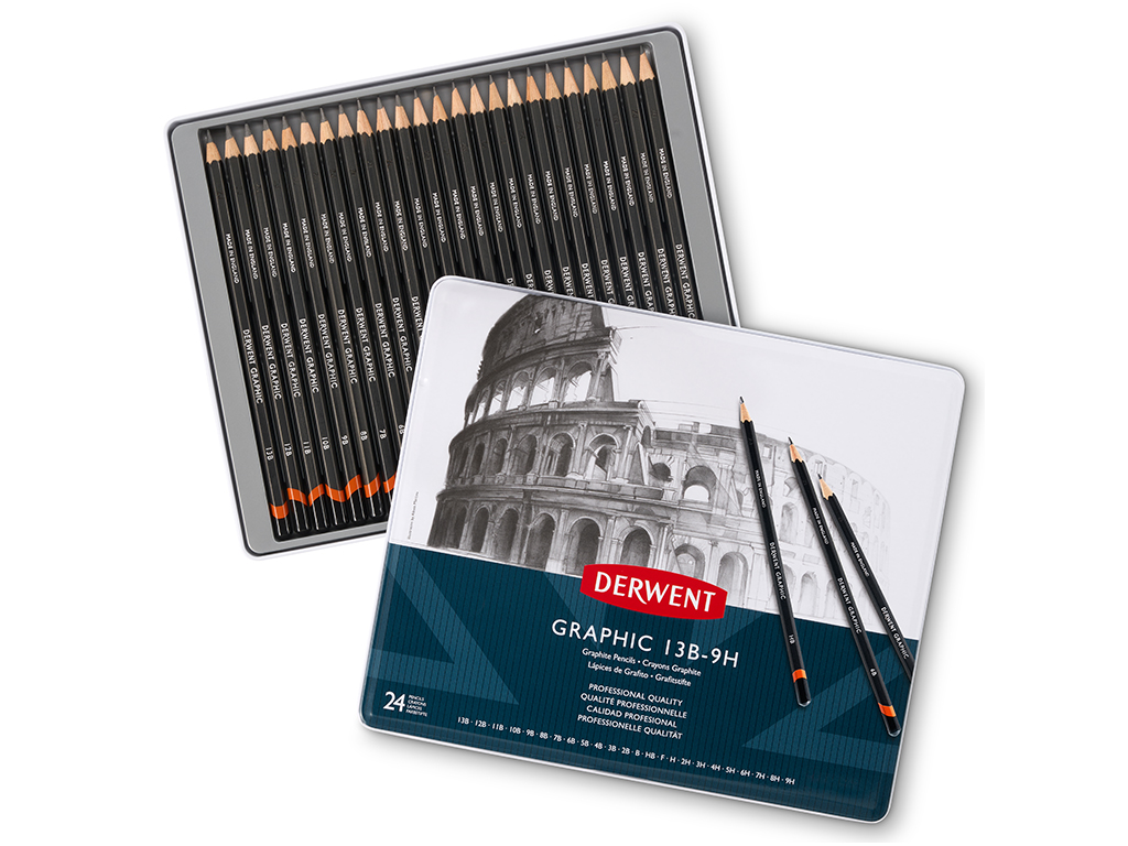 Grafitinis pieštukas Derwent Graphic 24vnt. (9H-13B) metalinė dėžutė