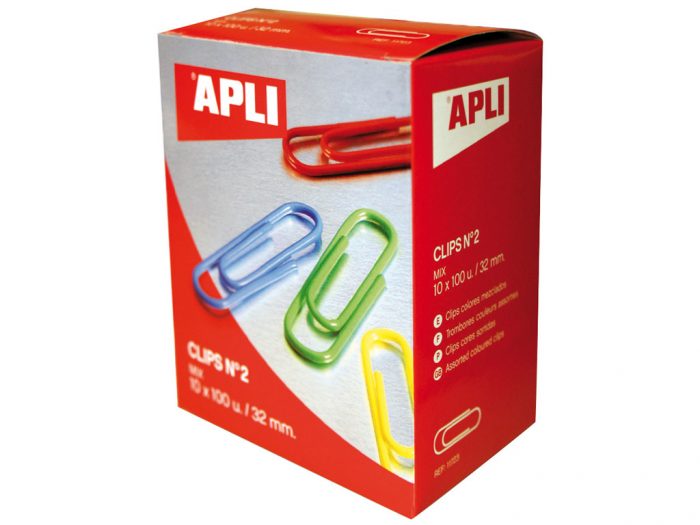 Paper clips Apli 32mm 100pcs assorted colours